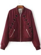 Romwe Burgundy Lace Up Design Zipper Jacket