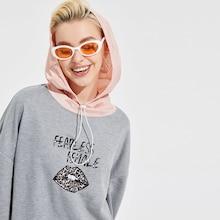 Romwe Heather Knit Graphic Boxy Pullover With Contrast Hood