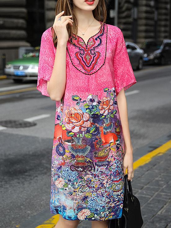 Romwe Multicolor Sweetheart Print Shift Dress