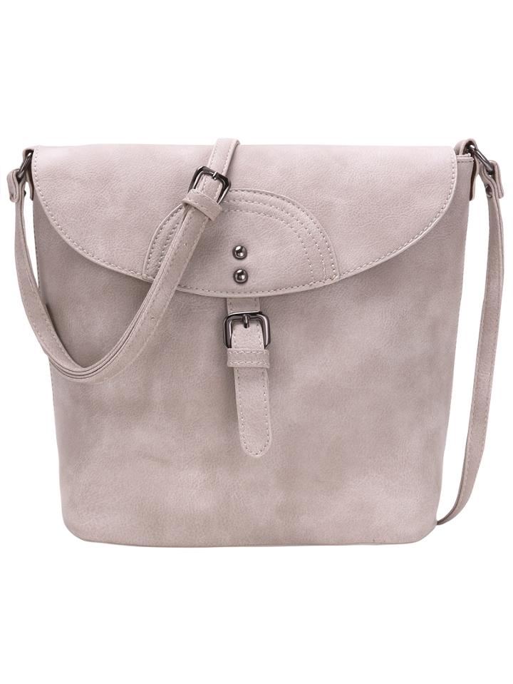 Romwe Distressed Buckle Flap Bucket Bag - Grey