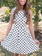 Romwe Polka Dot Print Pleated Sleeveless Dress