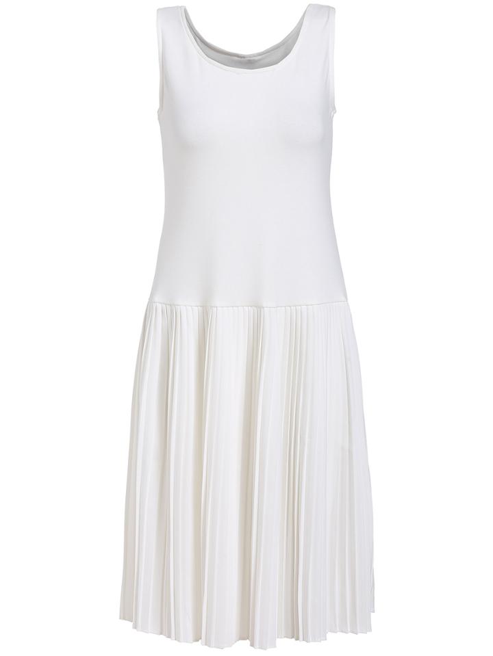 Romwe Sleeveless Pleated White Dress