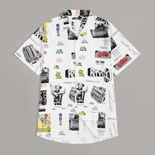 Romwe Guys Revere Collar Mixed Print Shirt