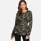 Romwe Lace-up Waist Camo Print Sweatshirt