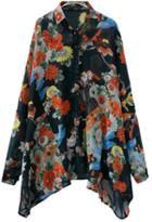 Romwe Floral Print Loose Green Blouse