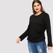 Romwe Plus Drawstring Side Solid Tee