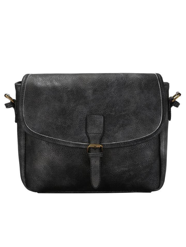 Romwe Grey Buckle Closure Adjustable Strap Saddle Bag