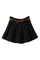 Romwe Vintage Check Print Pleated Skirt