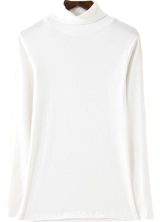 Romwe High Neck Long Sleeve Slim White T-shirt