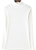 Romwe High Neck Long Sleeve Slim White T-shirt