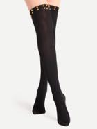 Romwe Black Contrast Patchwork Studded Spike Pantyhose Stockings