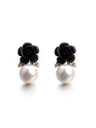 Romwe Faux Pearl & Flower Earrings