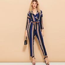 Romwe Striped Wrap Self Tie Waist Jumpsuit