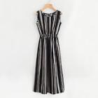 Romwe Barcode Stripe Smocked Waist Dress