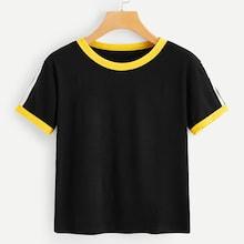 Romwe Tape Panel Ringer Tee