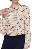 Romwe Dot Print Asymmetric Pink Blouse