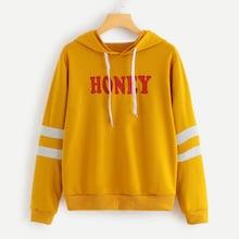 Romwe Letter Print Striped Hoodie