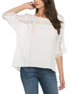 Romwe Lace Insert Loose-fit Top - White
