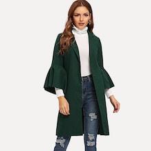 Romwe Notch Collar Bell Sleeve Coat