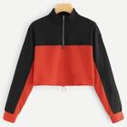 Romwe Two Tone Spliced Crop Sweatshirt