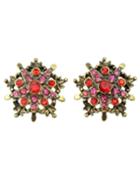 Romwe Vintage Style Red Rhinestone Flower Shape Clip On Earrings