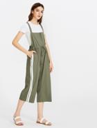 Romwe Drawstring Waist Side Stripe Pinafore Jumpsuit