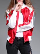 Romwe Red White Color Block Striped Coat