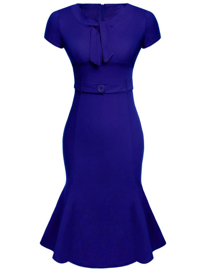 Romwe Tie-neck Fishtail Bodycon Dress