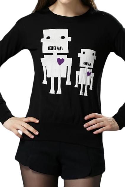 Romwe Asymmetric Robot Knitted Black Jumper