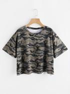 Romwe Camouflage Destroyed Raw Hem Tee