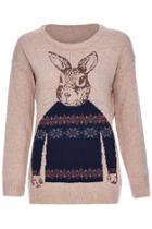 Romwe Romwe Rabbit & Snowflake Knitted Long Sleeves Khaki Jumper