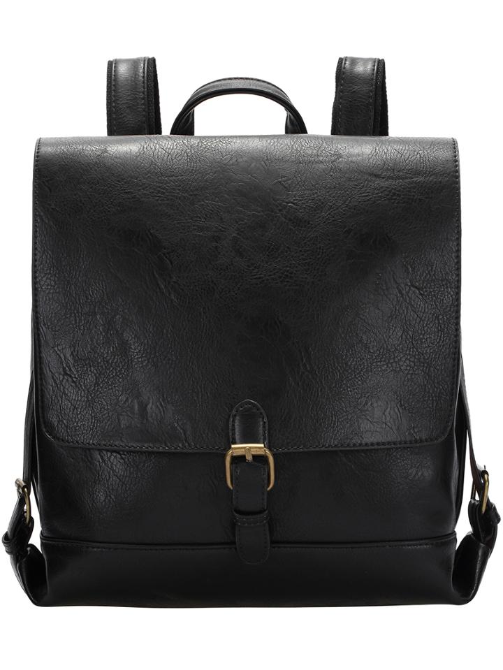 Romwe Black Buckle Pu Backpacks