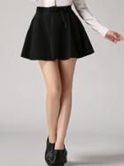 Romwe Belt Flare Black Skirt