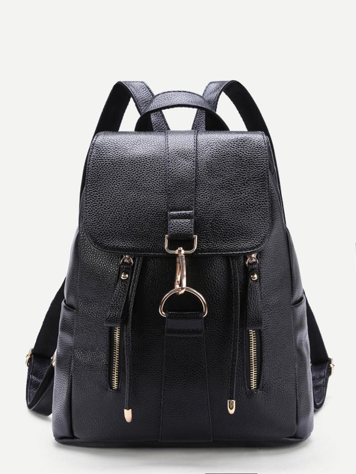 Romwe Front Double Zipper Pu Backpack