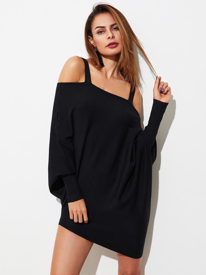 Romwe Cold Shoulder Gigot Sleeve Oversized Knitwear