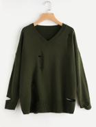 Romwe Drop Shoulder Shredded Jumper