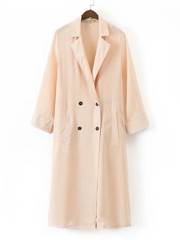 Romwe Double Breasted Longline Trench Coat