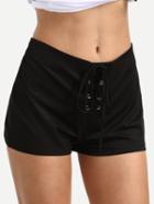 Romwe Black Lace-up Front Shorts