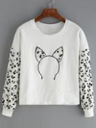 Romwe Dropped Shoulder Seam Cat Ears Embroidered Sweatshirt
