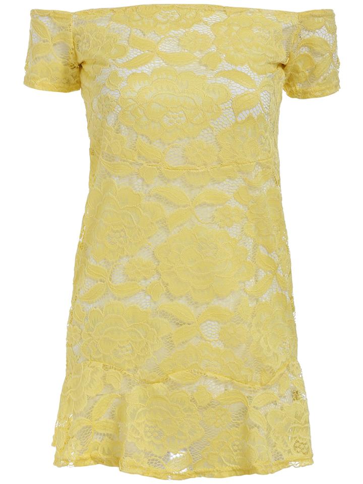 Romwe Off The Shoulder Pelum Hem Lace Dress