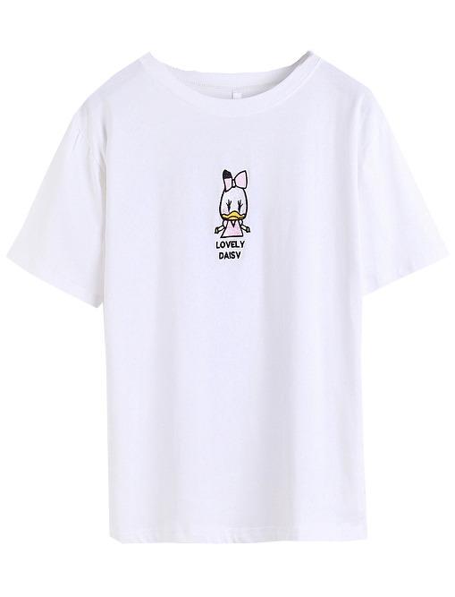 Romwe Duck Letter Embroidered T-shirt