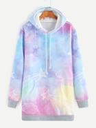 Romwe Tie Dye Printed Drawstring Hooded Long Sweatshirt