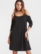 Romwe Black Cold Shoulder Dip Hem Shift Dress