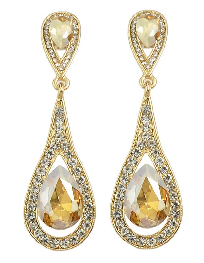 Romwe Champagne Elegant Long Drop Earrings