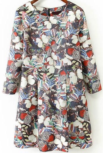 Romwe Butterfly Print Round Neck Dress