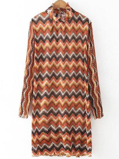 Romwe Ruffle Collar Zigzag Pleated Dress