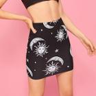Romwe Sun & Moon Print Skirt