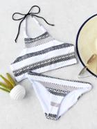 Romwe Graphic Print Halter Bikini Set