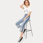Romwe Contrast Tape Button And Pocket Detail Jeans