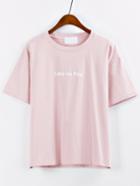 Romwe Letter Print Pink T-shirt